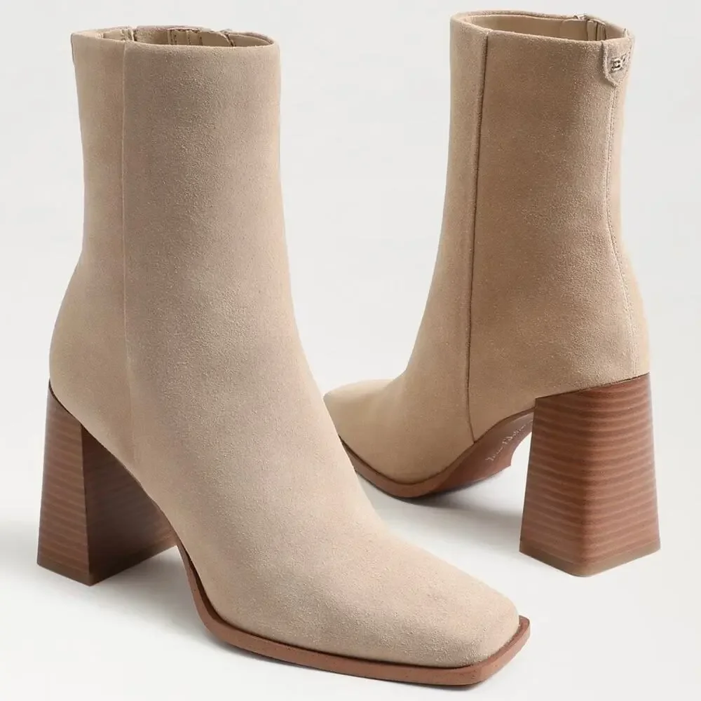 Sam Edelman Ivette Suede Ankle Booties Sesame Square Toe‎ Block Heel Size 9